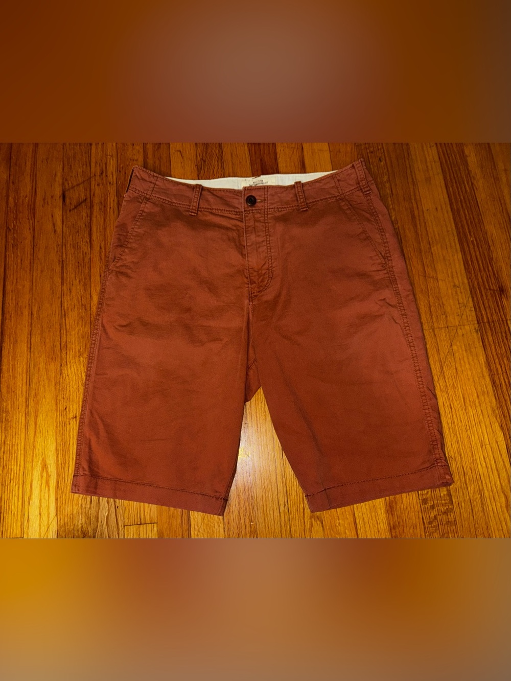 Hollister Longboard Fit Red/Orange Chino Shorts Flat Front Sz 34